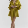 Allegra Chartreuse geplooide jurk