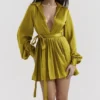 Allegra Chartreuse geplooide jurk