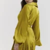 Allegra Chartreuse geplooide jurk