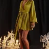 Allegra Chartreuse geplooide jurk