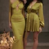 Allegra Chartreuse geplooide jurk