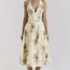 Allena Lemon Ribbon stretch katoenen halter midi-zomerjurk