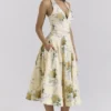 Allena Lemon Ribbon stretch katoenen halter midi-zomerjurk