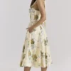 Allena Lemon Ribbon stretch katoenen halter midi-zomerjurk