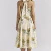 Allena Lemon Ribbon stretch katoenen halter midi-zomerjurk