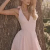 Allena Roze Stretch Katoenen Halter Midi Zomerjurk