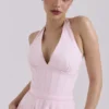 Allena Roze Stretch Katoenen Halter Midi Zomerjurk
