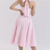 Allena Roze Stretch Katoenen Halter Midi Zomerjurk