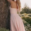 Allena Roze Stretch Katoenen Halter Midi Zomerjurk
