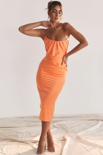 Alora Tangerine strapless korset midi-jurk