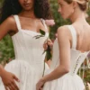 Amara witte stretch katoenen korset midi-jurk
