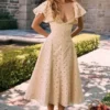 Amaya crèmekleurige midi-jurk met broderie anglaise