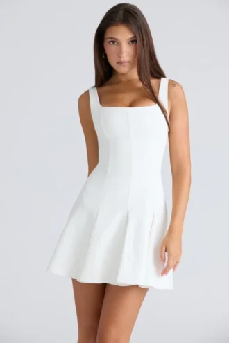 Amelie Vintage ivoorkleurige stretch crêpe mini-jurk