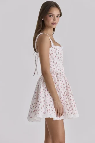 Ami witte mini-korsettenjurk met rozenprint