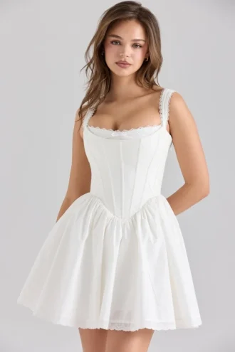 Ami witte stretch katoenen mini-korsettenjurk