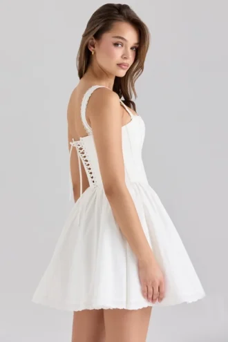 Ami witte stretch katoenen mini-korsettenjurk