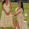 Amina ivoorkleurige maxi-jurk van georgette met vintage rozenprint