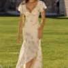 Amina ivoorkleurige maxi-jurk van georgette met vintage rozenprint