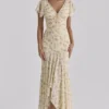 Amina Lemon Maxi-theejurk van georgette met bloemenprint