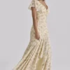 Amina Lemon Maxi-theejurk van georgette met bloemenprint
