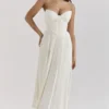 Amorata ivoorkleurige geplooide maxi-jurk