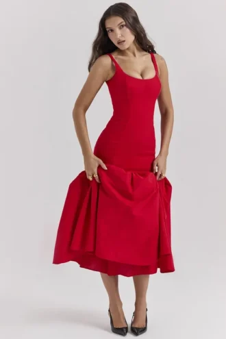 Amore Scarlet midi-jurk met verlaagde taille