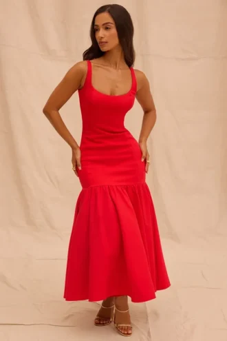 Amore Scarlet midi-jurk met verlaagde taille