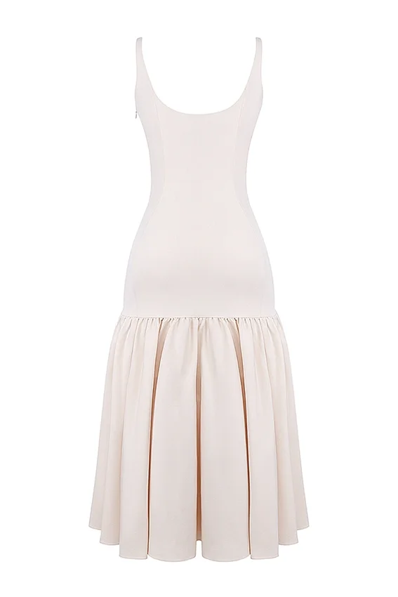 Amore Vintage crèmekleurige midi-jurk met verlaagde taille