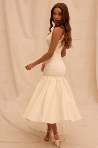 Amore Vintage crèmekleurige midi-jurk met verlaagde taille