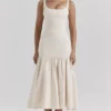 Amore Vintage crèmekleurige midi-jurk met verlaagde taille