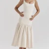 Amore Vintage crèmekleurige midi-jurk met verlaagde taille