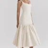 Amore Vintage crèmekleurige midi-jurk met verlaagde taille