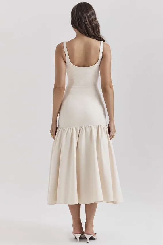 Amore Vintage crèmekleurige midi-jurk met verlaagde taille