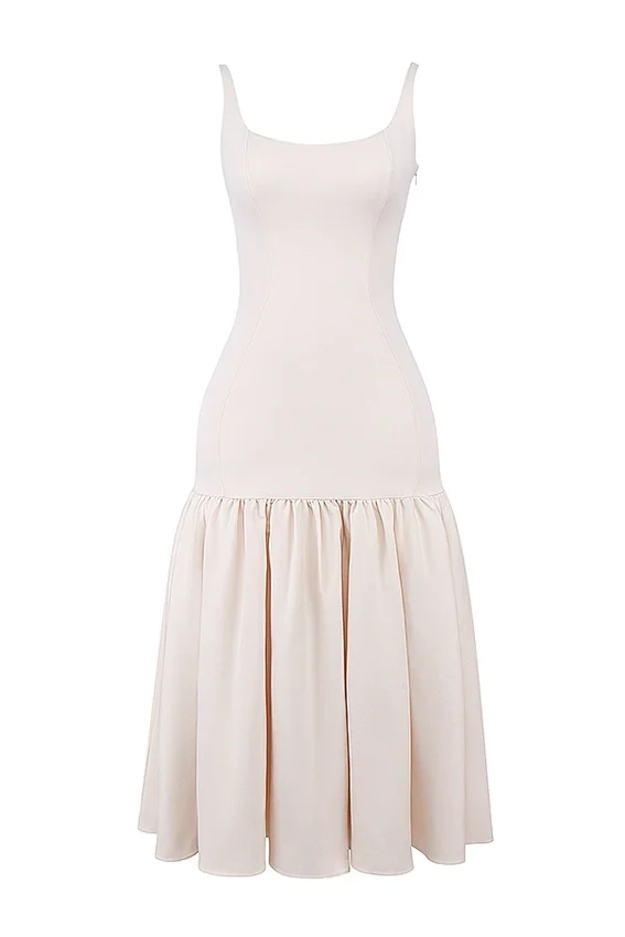 Amore Vintage crèmekleurige midi-jurk met verlaagde taille