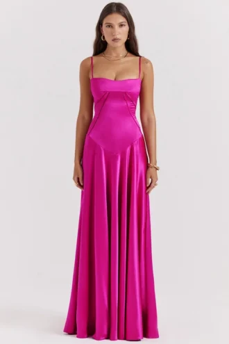 Anabella Fuchsia Maxi-jurk met vetersluiting