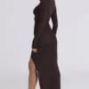 Anais Chocolat Maxi-jurk met split op de dij