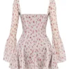 Analissa Vintage crèmekleurige mini-jurk met rozenprint als onderdeel van het Korsetten-korset