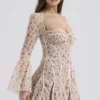Analissa Vintage crèmekleurige mini-jurk met rozenprint als onderdeel van het Korsetten-korset