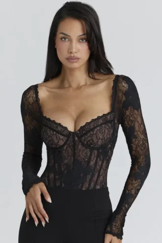 Aneira zwarte kanten Body’s met lange mouwen