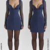 Angelie Midnight stretch crêpe mini-jurk met diep decolleté