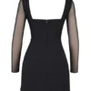 Angelie zwarte stretch crêpe mini-jurk met diep decolleté