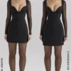 Angelie zwarte stretch crêpe mini-jurk met diep decolleté