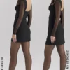 Angelie zwarte stretch crêpe mini-jurk met diep decolleté
