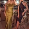 Angelina chocoladebruine midi-jurk met overslaghals
