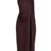 Angelina chocoladebruine midi-jurk met overslaghals