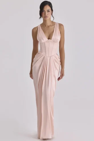 Angeline Blush satijnen corset maxi-jurk – Limited Edition