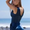 Angeline marineblauwe satijnkorset maxi-jurk