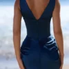 Angeline marineblauwe satijnkorset maxi-jurk