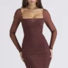 Anouk Mocha Mesh mini-jurk met lange mouwen