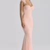 Antonella Perzikkleurige mesh maxi-jurk